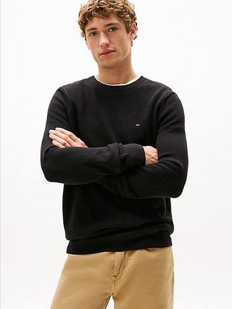 Tommy Hilfiger Flag Embroidery Textured Crew Neck Jumper