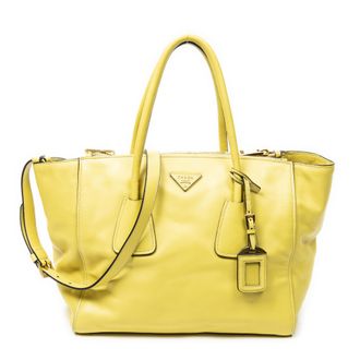 Prada Pre-owned Womens Twin Pocket Double Handle Tote Shoulder Bag - Yellow - One Size