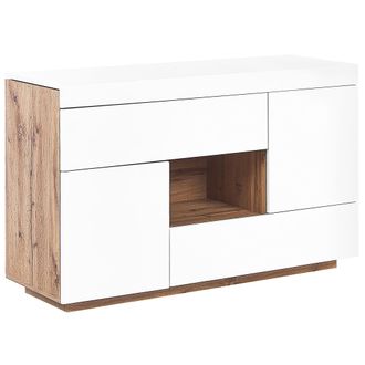 Beliani Aparador De Mdf Chapa Blanco Madera Clara 2 En 1 Escritorio Cajones Estante Almacenaje Goran