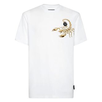 Philipp Plein Tops, Heren, Wit, 2Xl, Katoen, T-shirt Round Neck Scorpion
