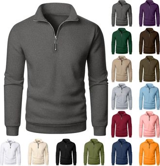 Generic Mens Jumpers Quarter Zip Sweatshirts for Men Stand Collar Long Sleeve Pullover 1/4 Zip Jumpers Mens Plain Classic Fit Sweater Lightweight Work Sweatsh