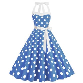 Generic Women Vintage 1950s Rockabilly Halter Neck Polka Dot Summer Swing A Line Midi Dress Cocktail Party Evening Prom Gown Formal Wedding Guest Dresses for 