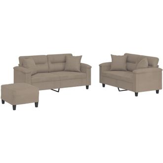 vidaXL Juego De Sof&aacute;s Con Cojines 3 Piezas Tela Microfibra Gris Taupe Vidaxl