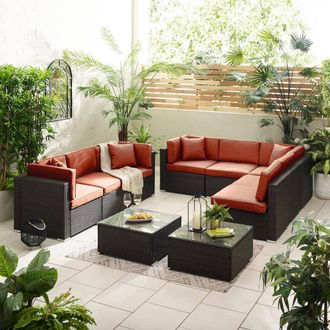 Furniturebox Orlando 8 Seat Modular Outdoor Garden Rattan Sofa in Terracotta