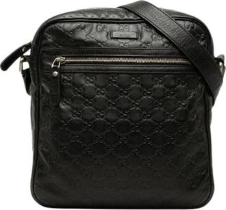 Gucci Pre-owned Embossed Leather Crossbody Bag - Dames - Vintage Schoudertas - Zwart - ONE Size - Leer - Vintage