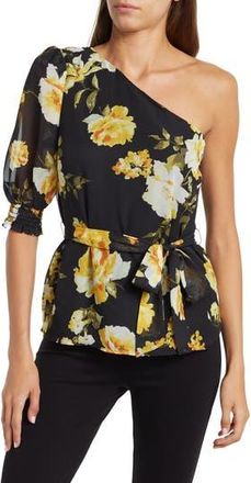 Gibsonlook One Shoulder Blouse in Black Yellow Floral at Nordstrom Rack, Size X-Small