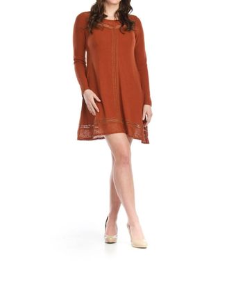 Papillon Lace Inset A-Line Sweater Dress In Rust