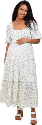 Pinkblush Floral Smocked Ruffle Tiered Maxi Dress in Blue at Nordstrom, Size Small