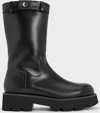 Charles & Keith Side-Zip Lug-Sole Calf Boots