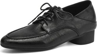 Generic Womens PU Leather Lace-Up Oxford Shoes Low Block Heel Pointed Toe Slip-Resistant Sole Classic Design Comfortable Durable Stylish Shoes,Black,4.5 UK