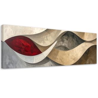 Feeby Cuadro Sobre Lienzo, Abstracci&oacute;n L&iacute;neas Texturas Beige Rojo, 120x40