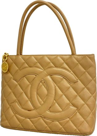 Chanel Beige Grained Calfskin Tote Bag (Pre-Owned)