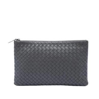 Bottega Veneta Pre-owned Clutches, female, Gray, Size: ONE SIZE Pre-owned Woven Nappa Leather Clutch