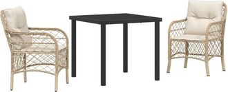 vidaXL Garden Dining Set with Cushion 3 pcs Beige Poly rattan Vidaxl