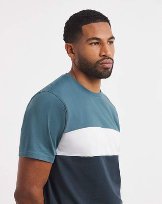 Jacamo Colour Block Crew Neck T-Shirt Long