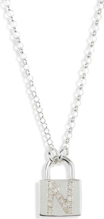 Meshmerise Diamond Padlock Initial Pendant Necklace - 0.12ct. in White-N at Nordstrom Rack