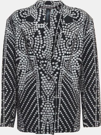 Norma Kamali Black Printed Lycra Single Breasted Straight Fit Jacket