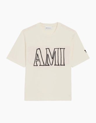Ami Mens BOXY FRONT BACK PRINT T SHIRT - White - Size: 40