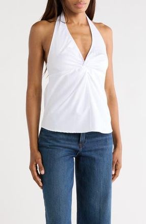 Leith Cotton Blend Halter Top in White at Nordstrom Rack, Size X-Small