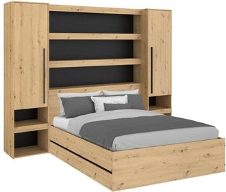 Vente-Unique Letto con contenitore e ponte 140 x 190 cm Naturale e Nero - LUDARO