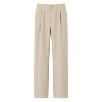 120% Lino Broeken, Heren, Beige, L, Linnen, Wijde broek