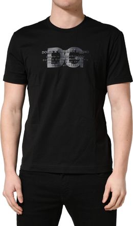 Dolce & Gabbana Mens Black Logo Dg Print Cotton Crew Neck T-Shirt