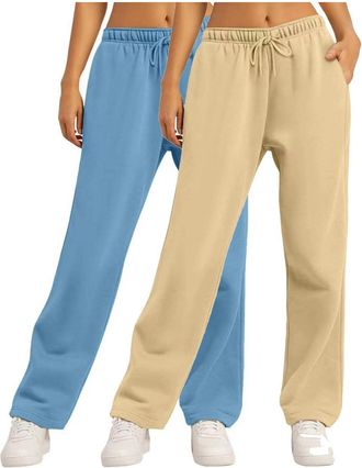 Generic 2 Pack Womens Baggy Joggers Pants Drawstring Elastic Waist Straight Leg Running Trousers Open Hem Sweatpants Activewear Trousers Tracksuit Bottoms Spo