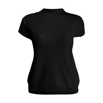 Generic Womens Short Sleeve Mock Neck Sweater Small Turtle Collar Spring Summer Casual Basic Knitted Slim Fit Pullover Black