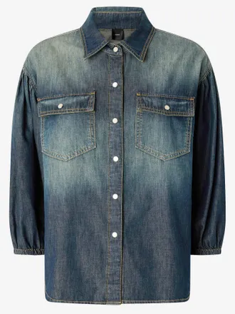 Pinko Womens Denim Shirt With Puff Sleeves Blue Cotton