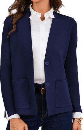 Grace Karin Cozy Cardigans Long Sleeve Button-Down for Women UK, Autumn Knitted Blazer Jackets with Pockets, Business Office Outwear Navy Blue M