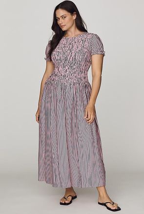 Maeve Margie Smocked Stripe Midi Dress