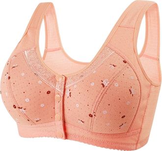 Generic Post Surgical Bra Front Closure Cotton Mastectomy Bra with Pockets for Medium Elderly Women Wirefree Underwear Comfort Ladies 2025 Light Pink