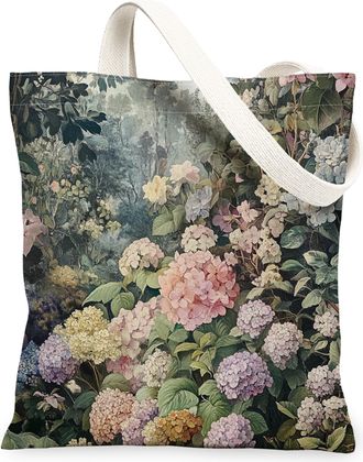 Generic Spring Aesthetic Hydrangea Canvas Tote Bag for Shopping 13x15, Vintage Flower Garden Reusable Grocery Print Bag for Women, Floral Wildflower Beach Aes