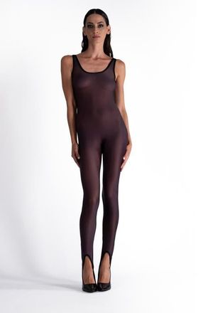 Lechery Lustrous Sheer Stirrup Bodystocking Tank Jumpsuit in Black at Nordstrom, Size X-Large