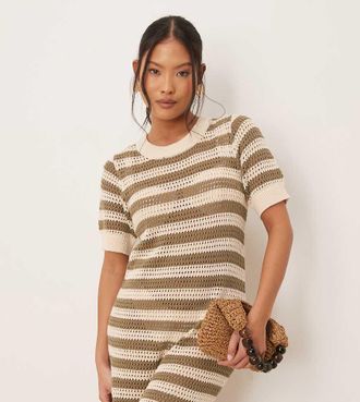 Jacqueline de Yong crochet midi dress in beige stripe-Neutral