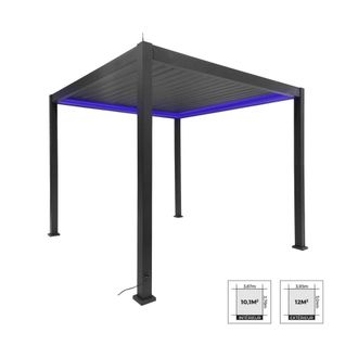Sweeek P&eacute;rgola bioclim&aacute;tica 3x3m el&eacute;ctrica de aluminio con iluminaci&oacute;n led