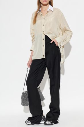 Bottega Veneta Wool Trousers With Side Slits, Womens, Black