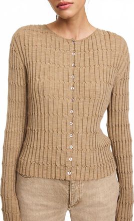 By Malene Birger Mont Crewneck Cardigan In Medium Beige Melange
