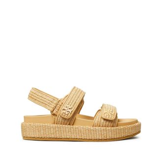 Tory Burch Flat Sandals, female, Beige, 6 UK, Beige Raffia Sandals with Gold-tone Hardware