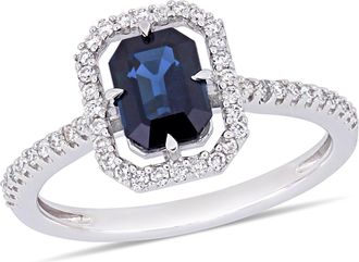 Mimi & Max 1 1/6 CT TGW Sapphire and 1/4 CT TW Diamond Halo Ring in 14K White Gold