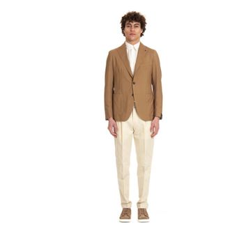 Tagliatore Kostuums, Heren, Bruin, M, Wol, Camel Wol Zijde Slim Fit Jas