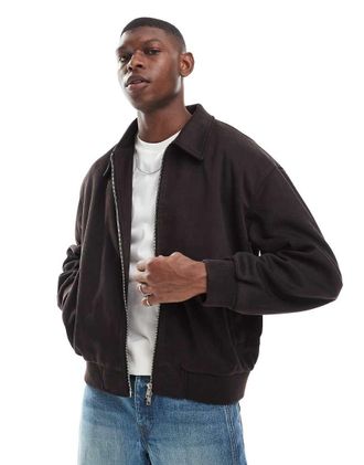 Asos Giacca harrington squadrata in camoscio sintetico marrone