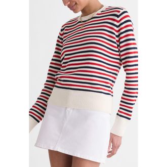 Vineyard Vines Stripe Cotton Roll Neck Sweater in Rwb Stripe at Nordstrom, Size Xx-Small