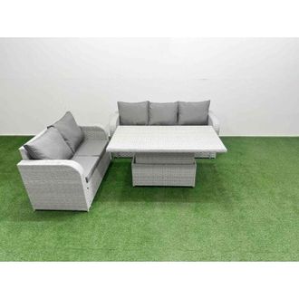 Fimous 5 Seater pe Rattan Wicker Garden Furniture Patio Conservatory Sofa Set with Adjustable Lifting Dining or Coffee Table 3 Seater Sofa Love Sofa - Fimous
