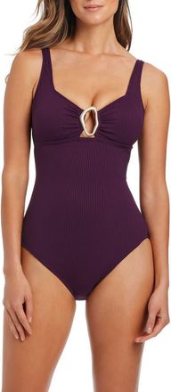 Bleu Rod Beattie Ribbed Hardware One-Piece Swimsuit in Grenache at Nordstrom, Size 14