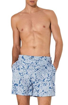 Reiss Fallow Floral Side Adjuster Swim Trunks in Airforce Blue at Nordstrom, Size Xx-Large