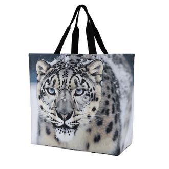 Generic Blue Eyed Snow Leopard Shopping Bag Reusable Handbag Handle Shopping Bags For Picnic Work Beach