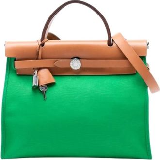Herm&egrave;s Pre-owned Handbags, female, Green, Size: ONE SIZE Pre-owned Canvas Shoulder-Bag
