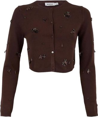 SIMKHAI Truien & Vesten, Dames, Bruin, S, Polyester, Zadie Versierde Cropped Cardigan