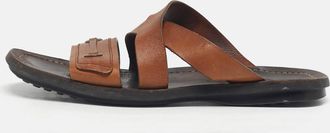 Tod's Tods Brown Leather Crisscross Slide Sandals
